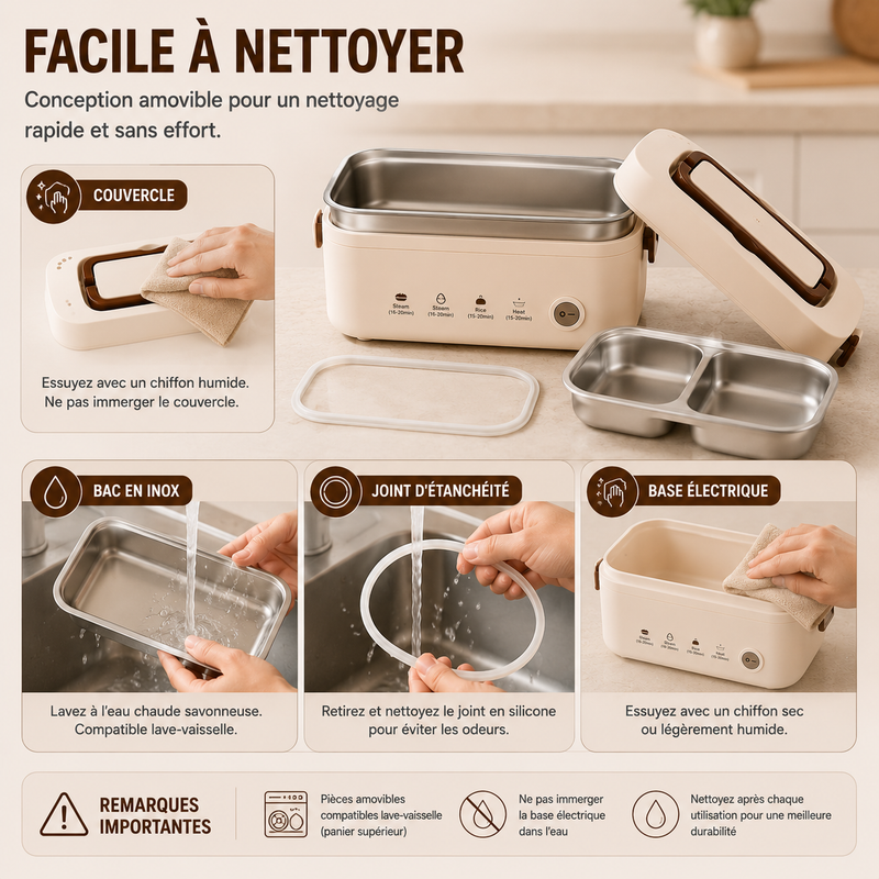 Composants amovibles du lunch box pour un nettoyage facile