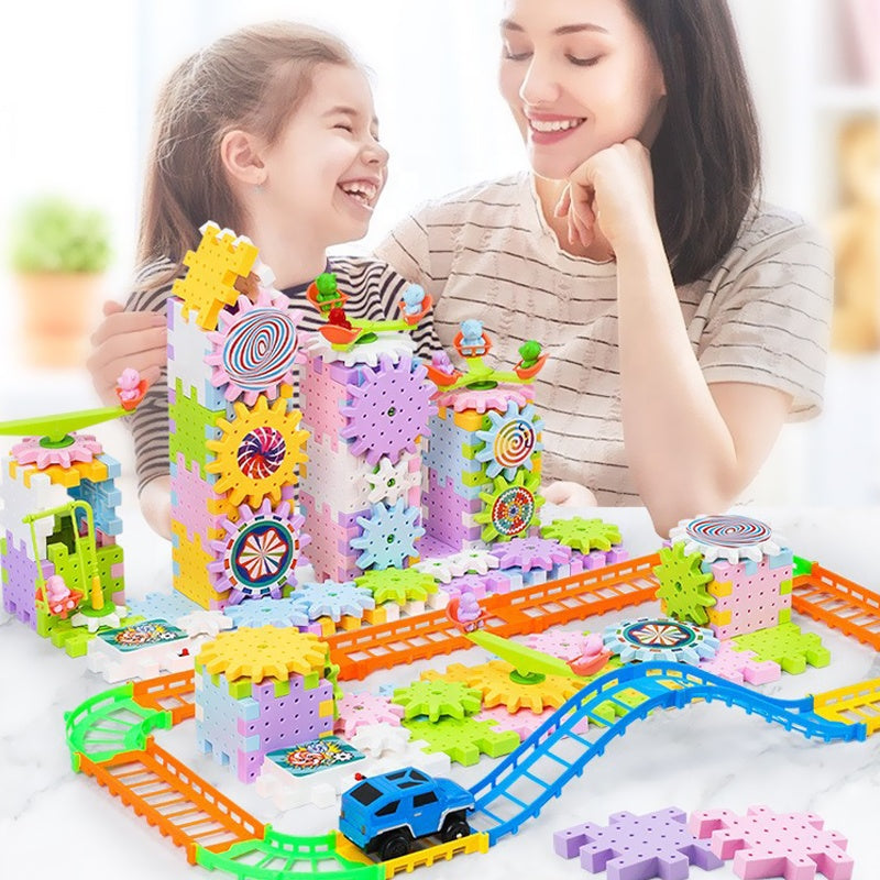 Structure Lego électronique avec engrenages assemblés